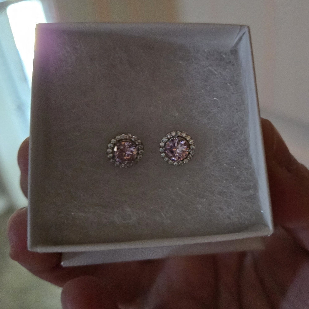 Brand New never worn silver earrings with pink stones